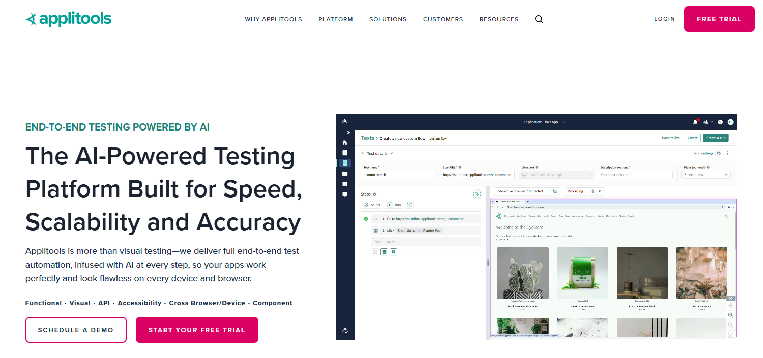 Applitools AI QA automation tools