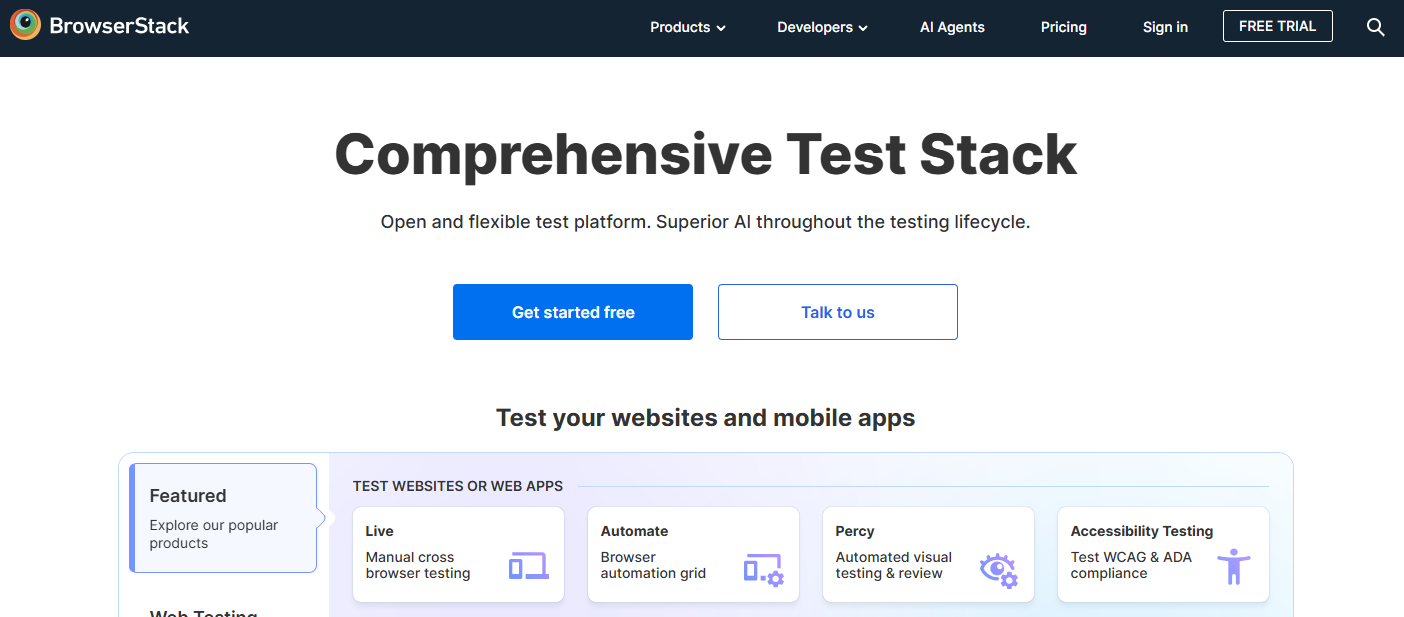 BrowserStack AI QA automation tools