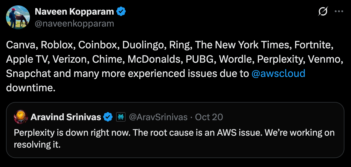 Major services across multiple sectors experiencing issues due to downtime