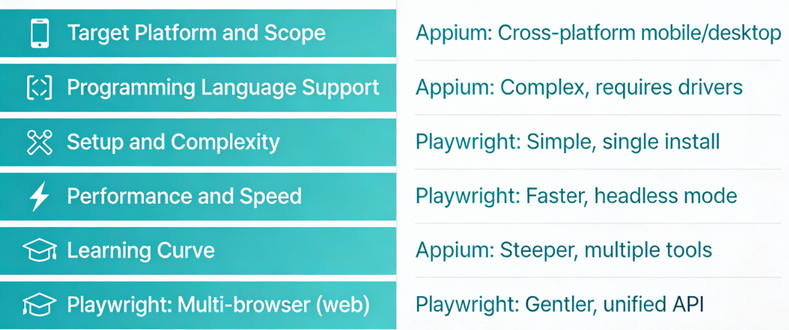 Appium vs Playwright Key Features