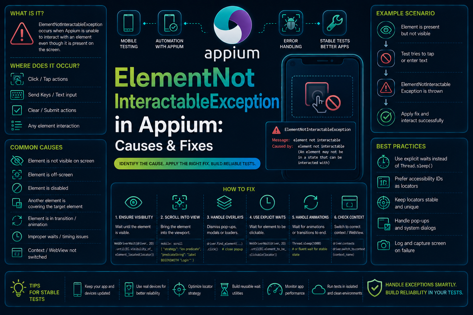ElementNotInteractableException in Appium: Causes & Fixes